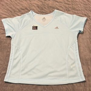 NWOT Adidas Light Blue Mesh Top, Short-Sleeve, Performance Fabric, Size L